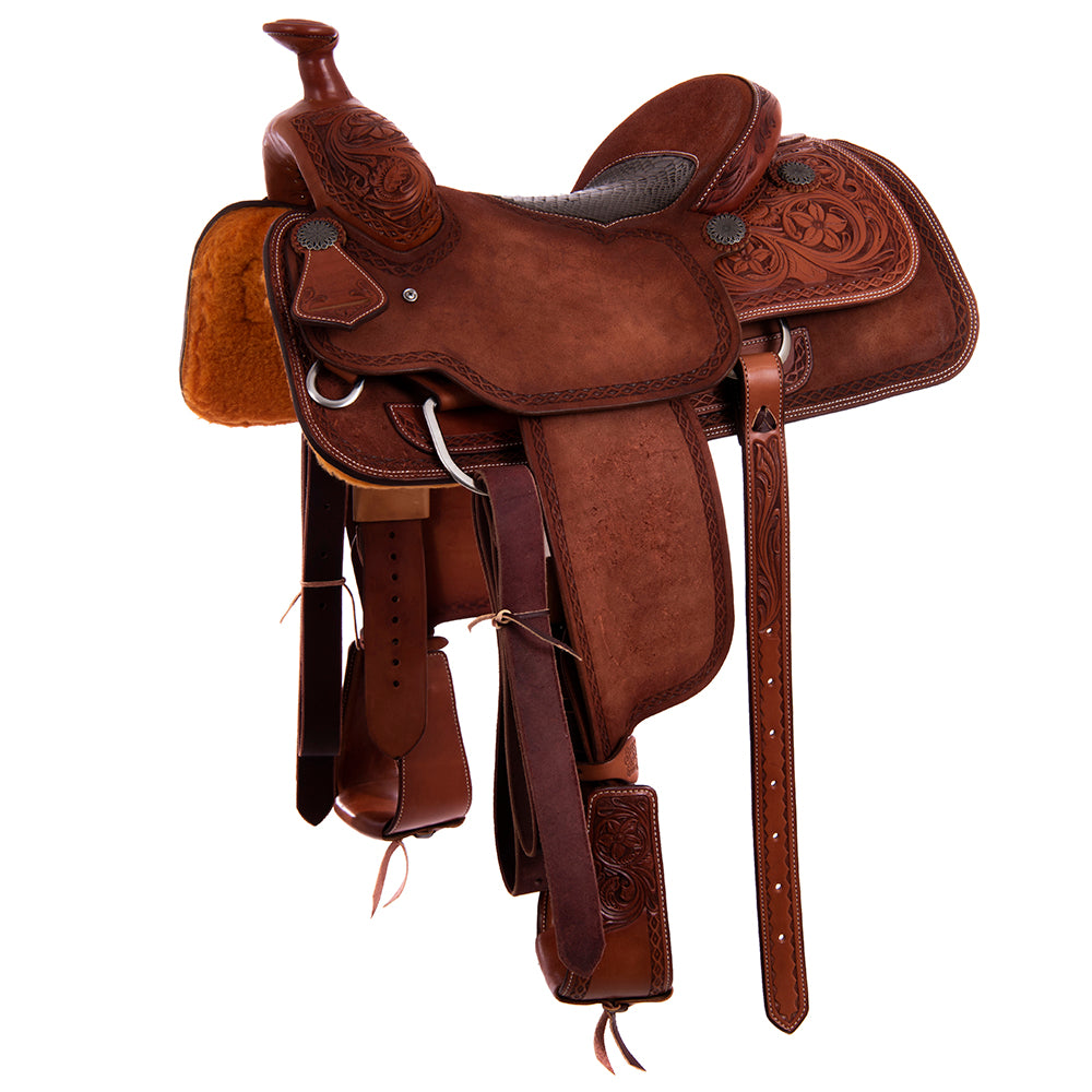 Burns Chestnut SO/RO Team Roper - Conventional - 1/4 D. Daisy Full DHD Border - Grey Python Inlay