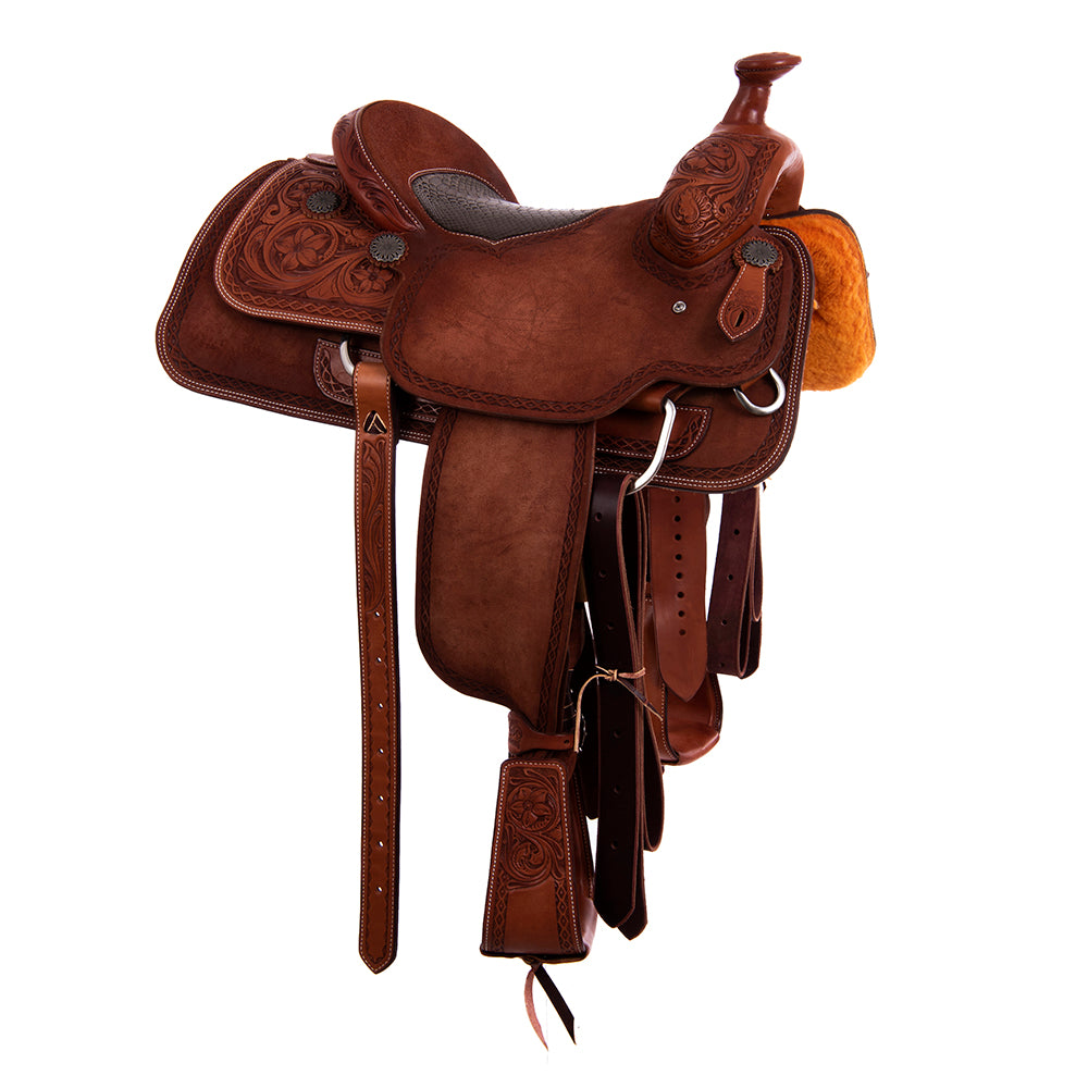 Burns Chestnut SO/RO Team Roper - Conventional - 1/4 D. Daisy Full DHD Border - Grey Python Inlay