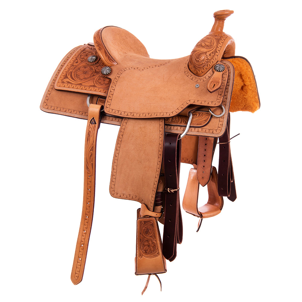 Burns Russet SO/RO Team Rope Saddle - Semi Square - Full Snake Border 1/4 WYO