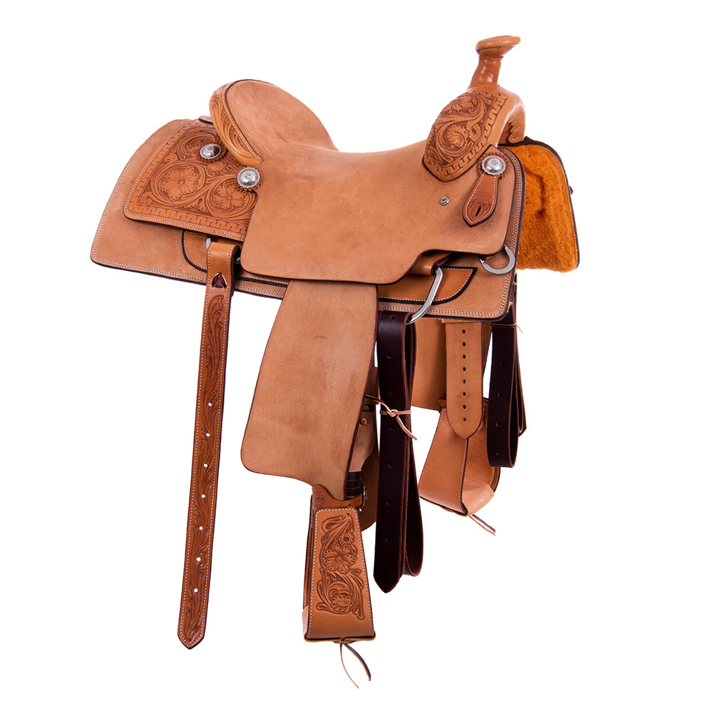 Burns Russet SO/RO Team Roper - Semi Square - 1/4 WYO Floral w/ 1/2 Snake Border