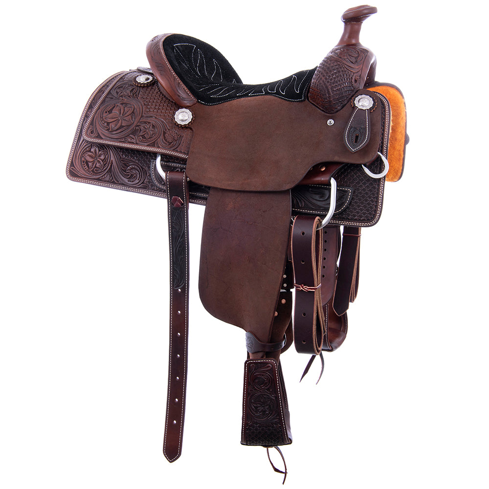 1/2 Chocolate RO/SO Team Rope Saddle - Full Waffle and Daisy - Cheyenne - Black RO Quilt