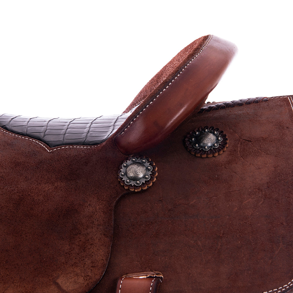 Chocolate RO Team Rope Saddle - Conventional - Cheyenne - Black Smooth Gator Inlay