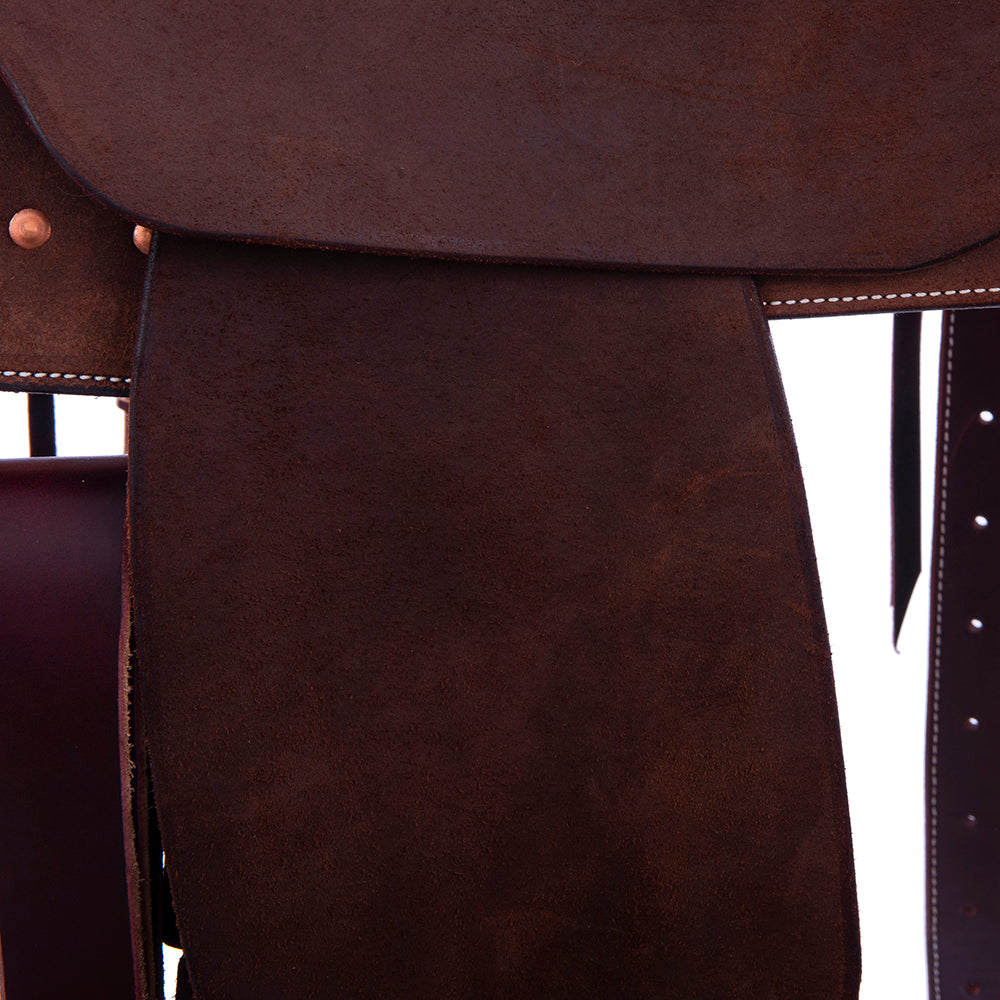 Chocolate Roughout Rope Saddle- White Buckstitch, Cheyenne, Caiman Inlay