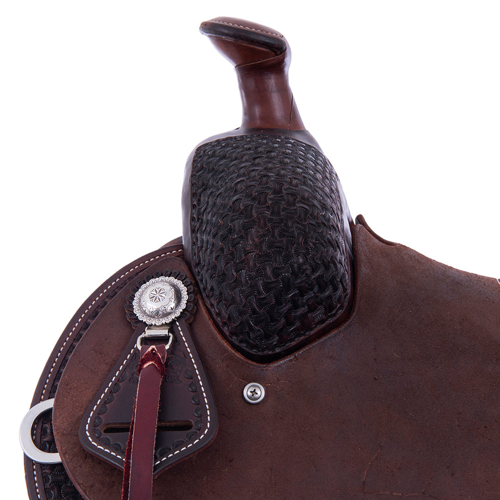 1/2 Smooth 1/2 Roughout Chocolate Lightweight Versatility Saddle- Round Skirts, 1/2 Axe, Cheyenne, Chocolate Suede Inlay
