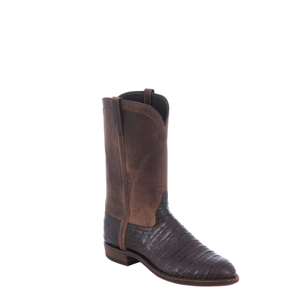 Men's Roper 12-2 Brown Belly Caiman/Tobac Goat Covered Side Seam