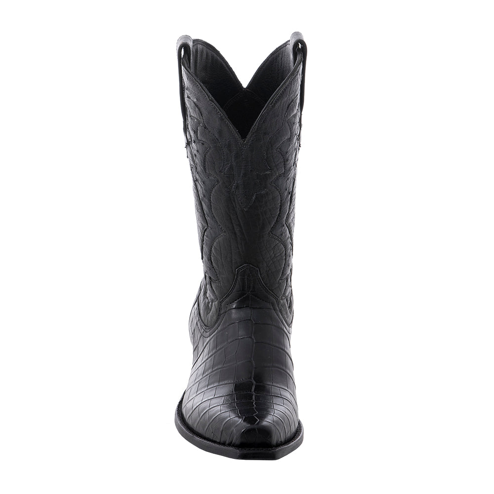 Men's Matte Black American Alligator Cowboy Boot GP Inlay