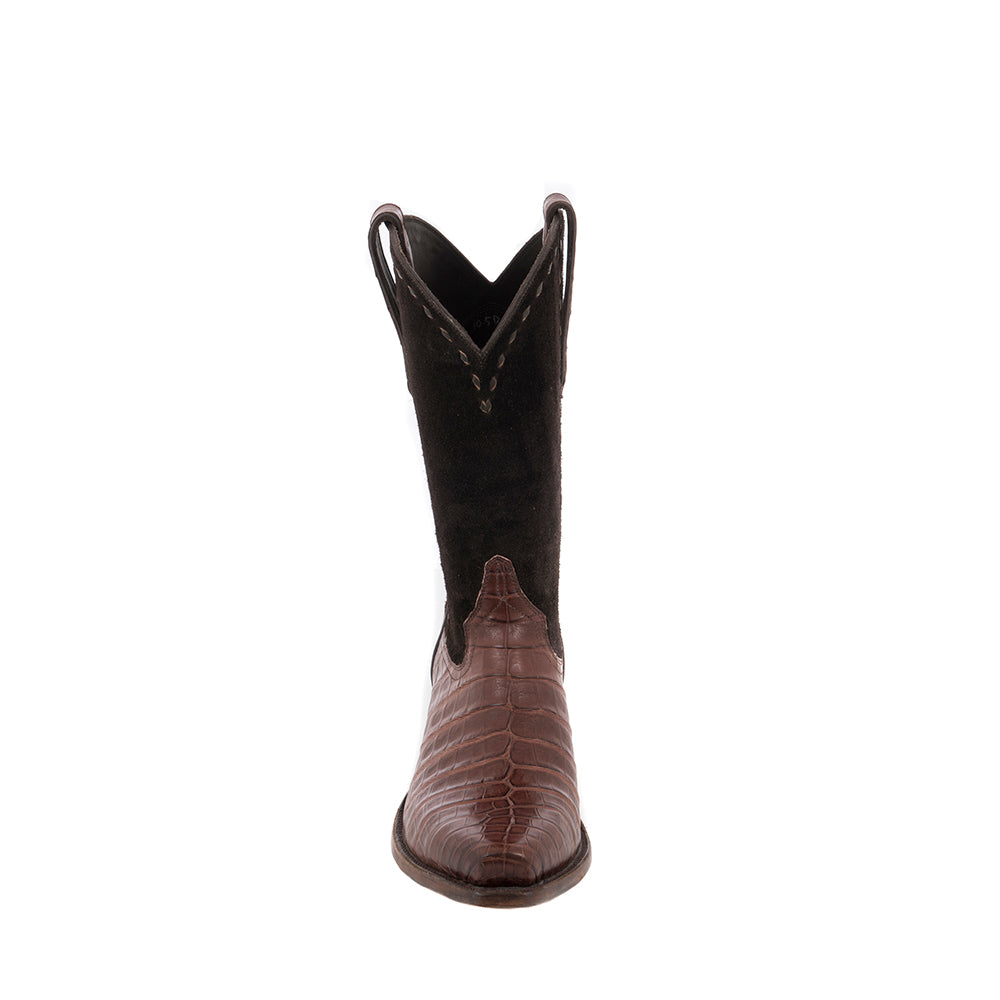 Men's Brown Caiman Belly Cowboy Boot CH RO Top Buckstitch
