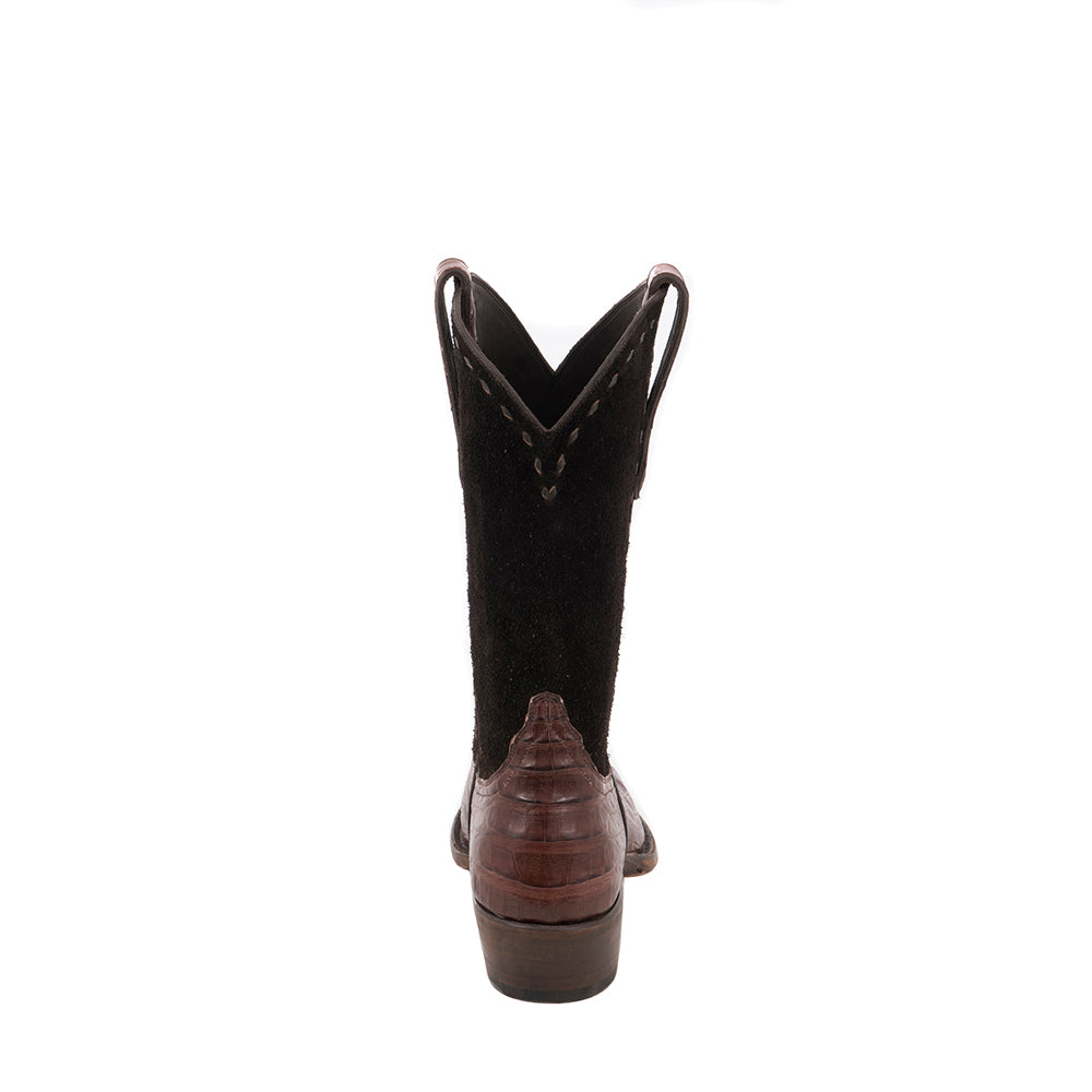 Men's Brown Caiman Belly Cowboy Boot CH RO Top Buckstitch