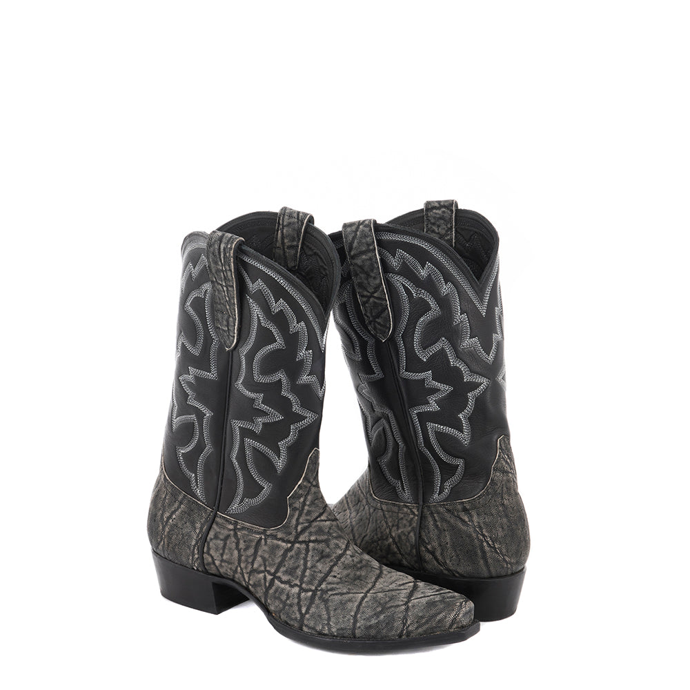 MENS GREY SAFARI ELEPHANT/ BLACK ANALINE COWBOY BOOT