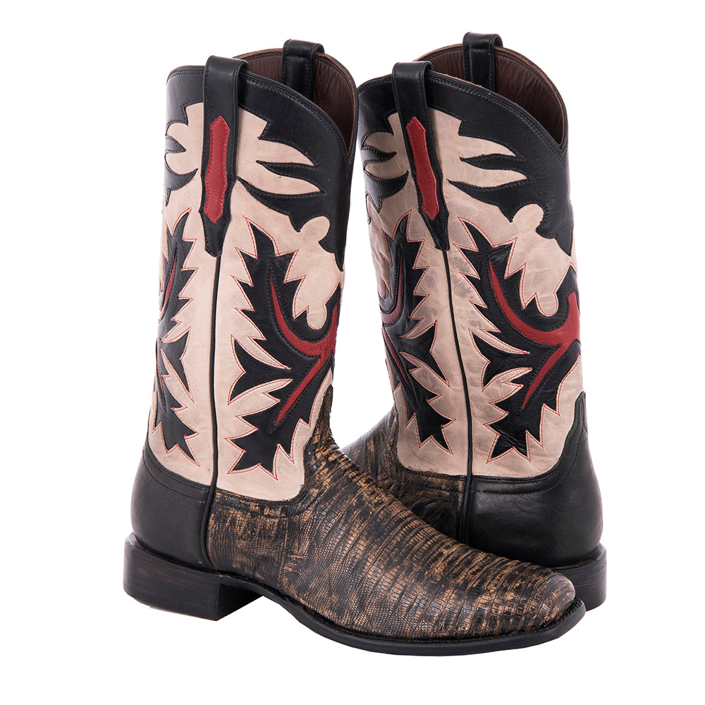 Men's Cowboy 12-2 Grey Distress Lizard/White Goat Fern Inlay