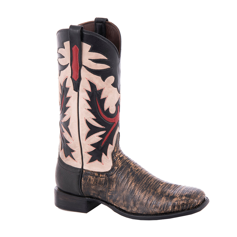 Men's Cowboy 12-2 Grey Distress Lizard/White Goat Fern Inlay
