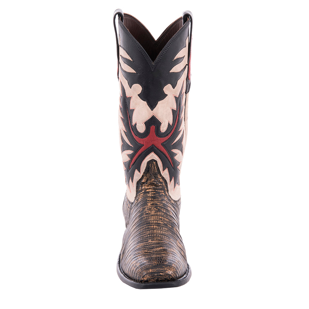 Men's Cowboy 12-2 Grey Distress Lizard/White Goat Fern Inlay
