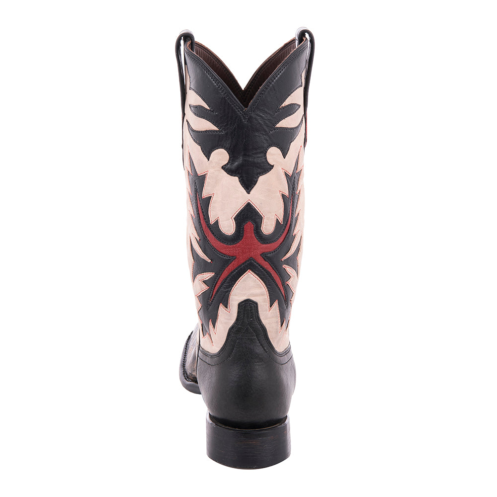 Men's Cowboy 12-2 Grey Distress Lizard/White Goat Fern Inlay