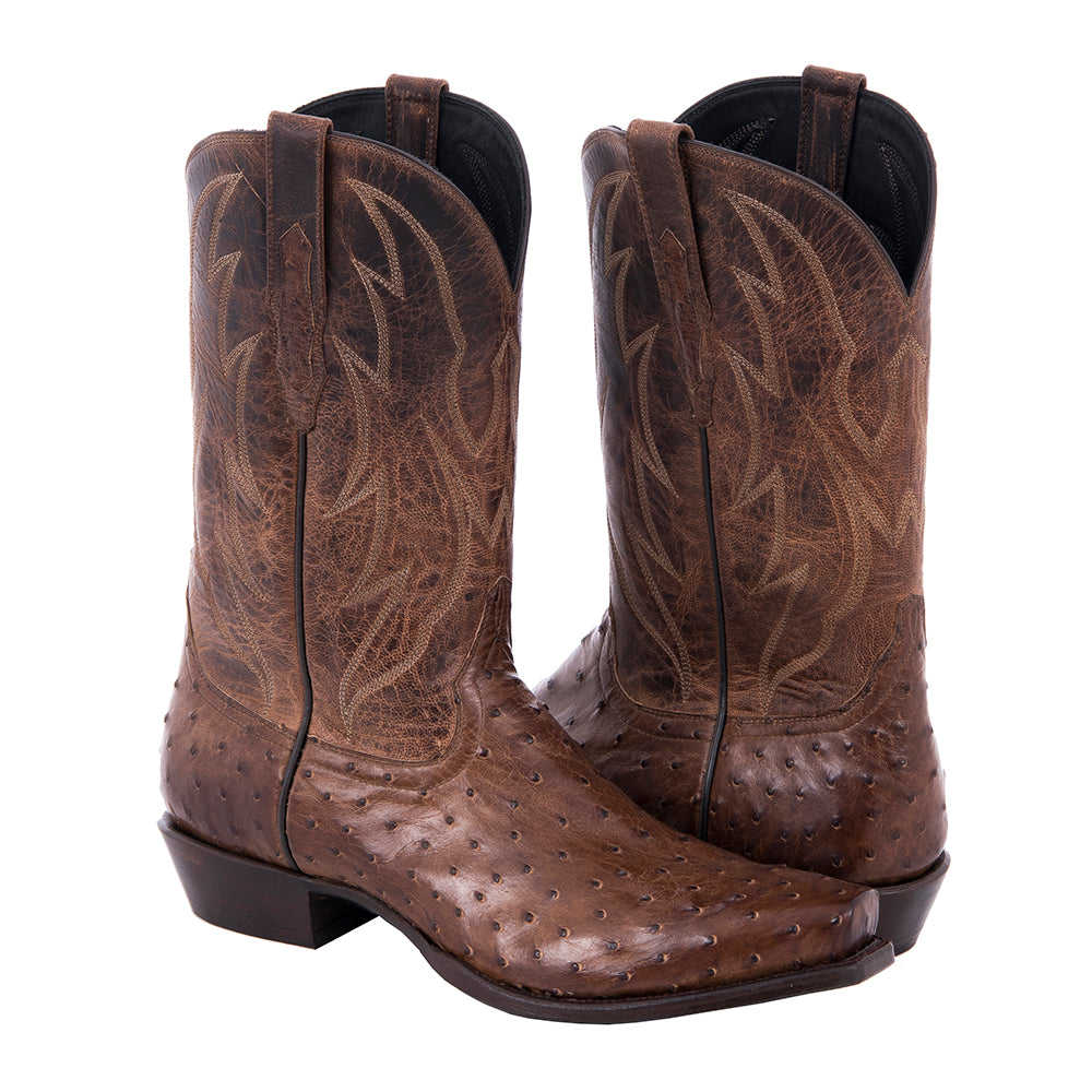 Men's Cowboy 12" Nicotine Full Quill Ostrich Canella Goat TC Stitch