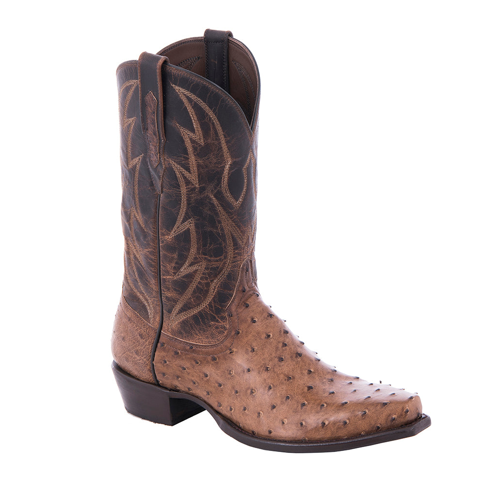 Men's Cowboy 12" Nicotine Full Quill Ostrich Canella Goat TC Stitch