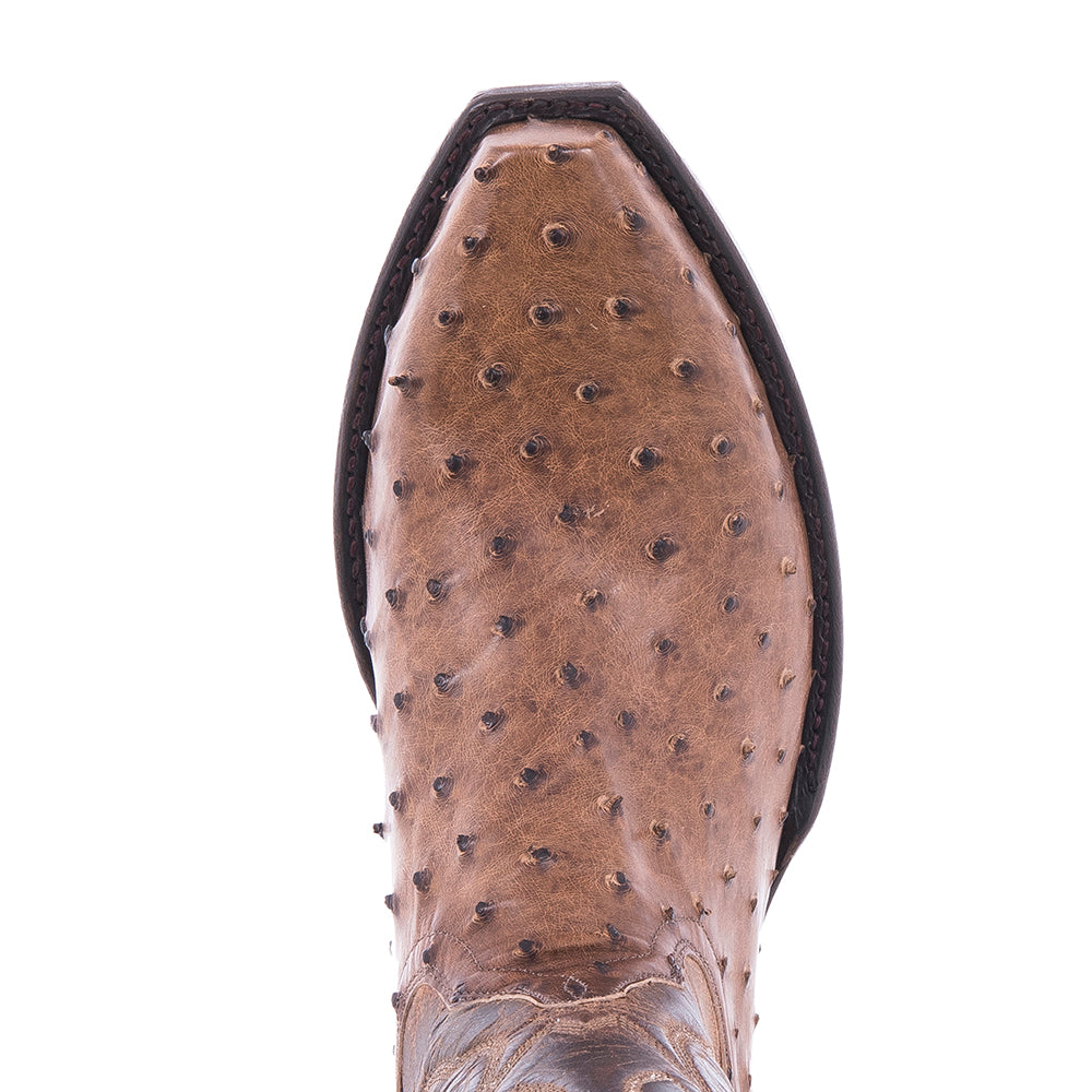 Men's Cowboy 12" Nicotine Full Quill Ostrich Canella Goat TC Stitch