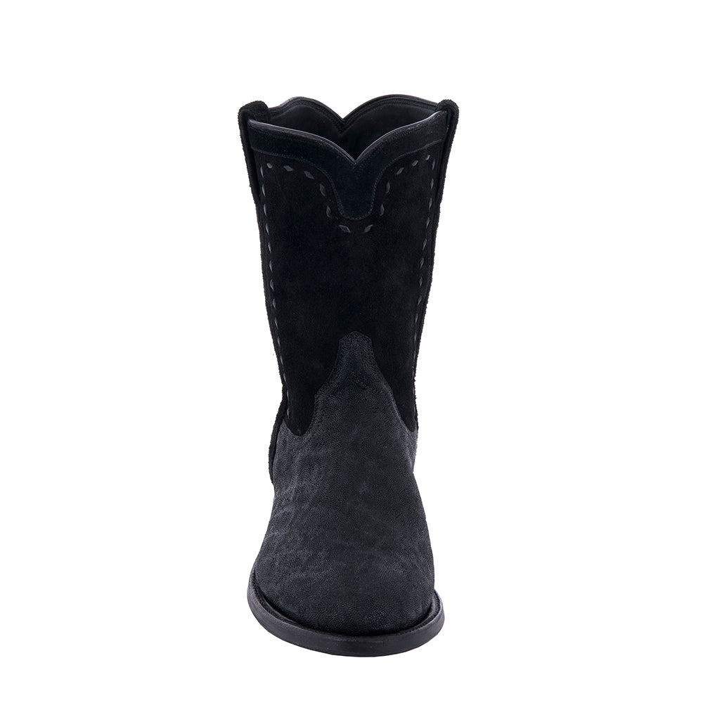 Men's Roper 10" Black Elephant Black Roughout Black Buckstitch