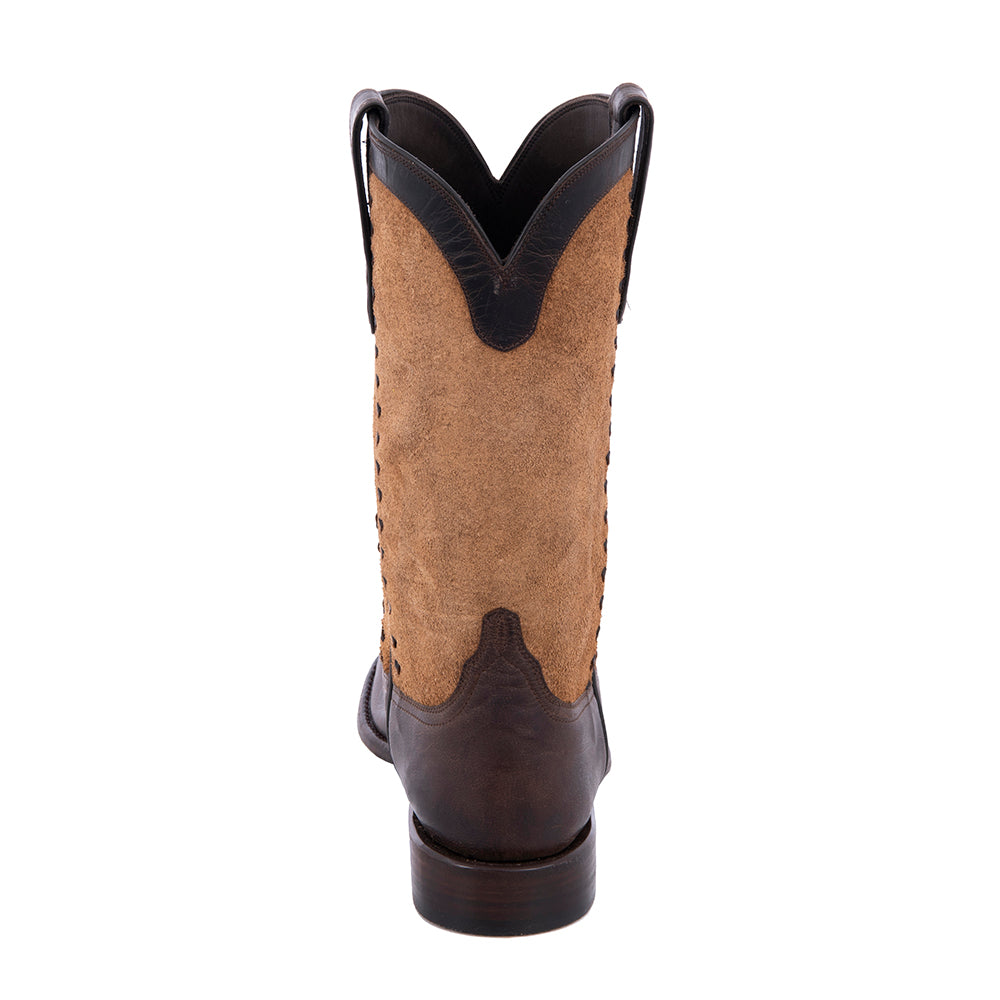Mens Cowboy 12" Tobac Goat Tan Roughout With Buckstitch