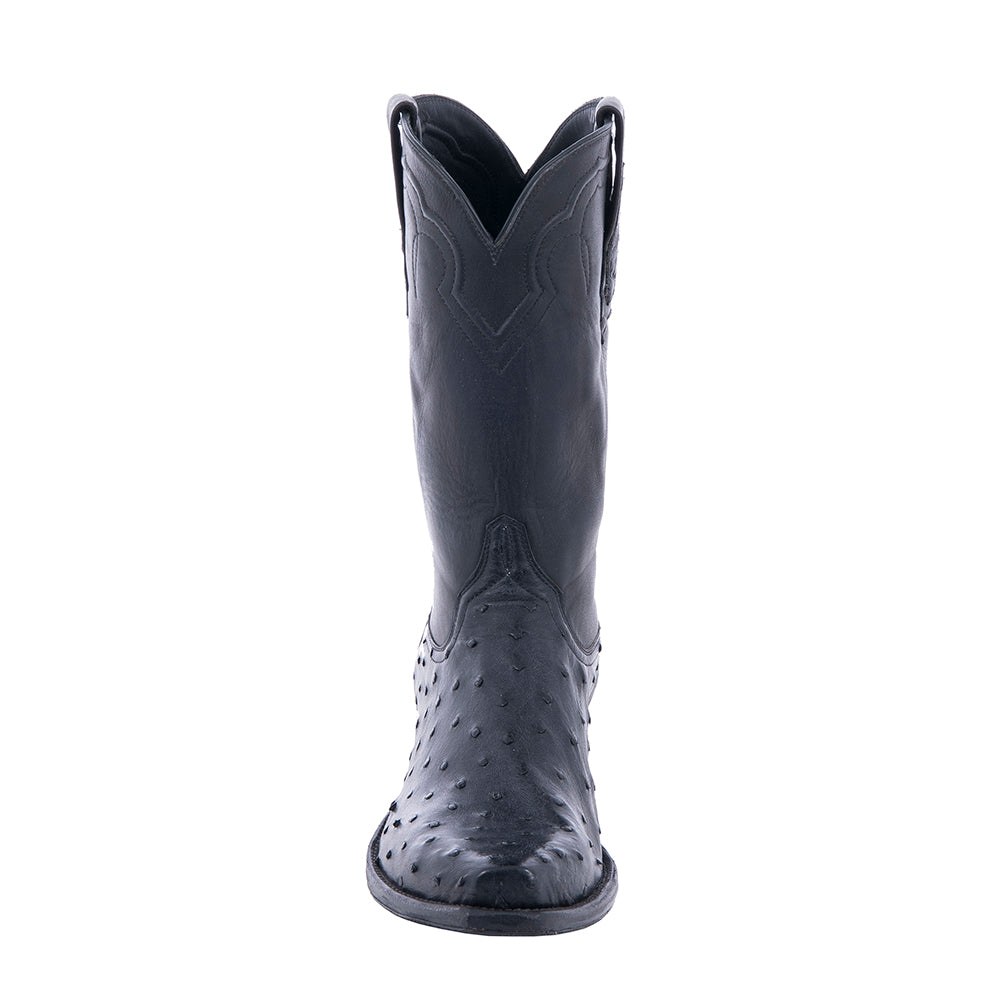 Men's 12" Cowboy Black Full Quill Ostrich Black Aniline Top Corded