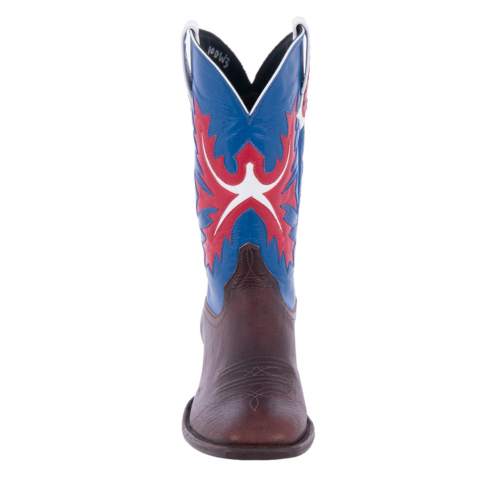 Men's Cowboy 12" Mocha Bison Red White Fern Inlay