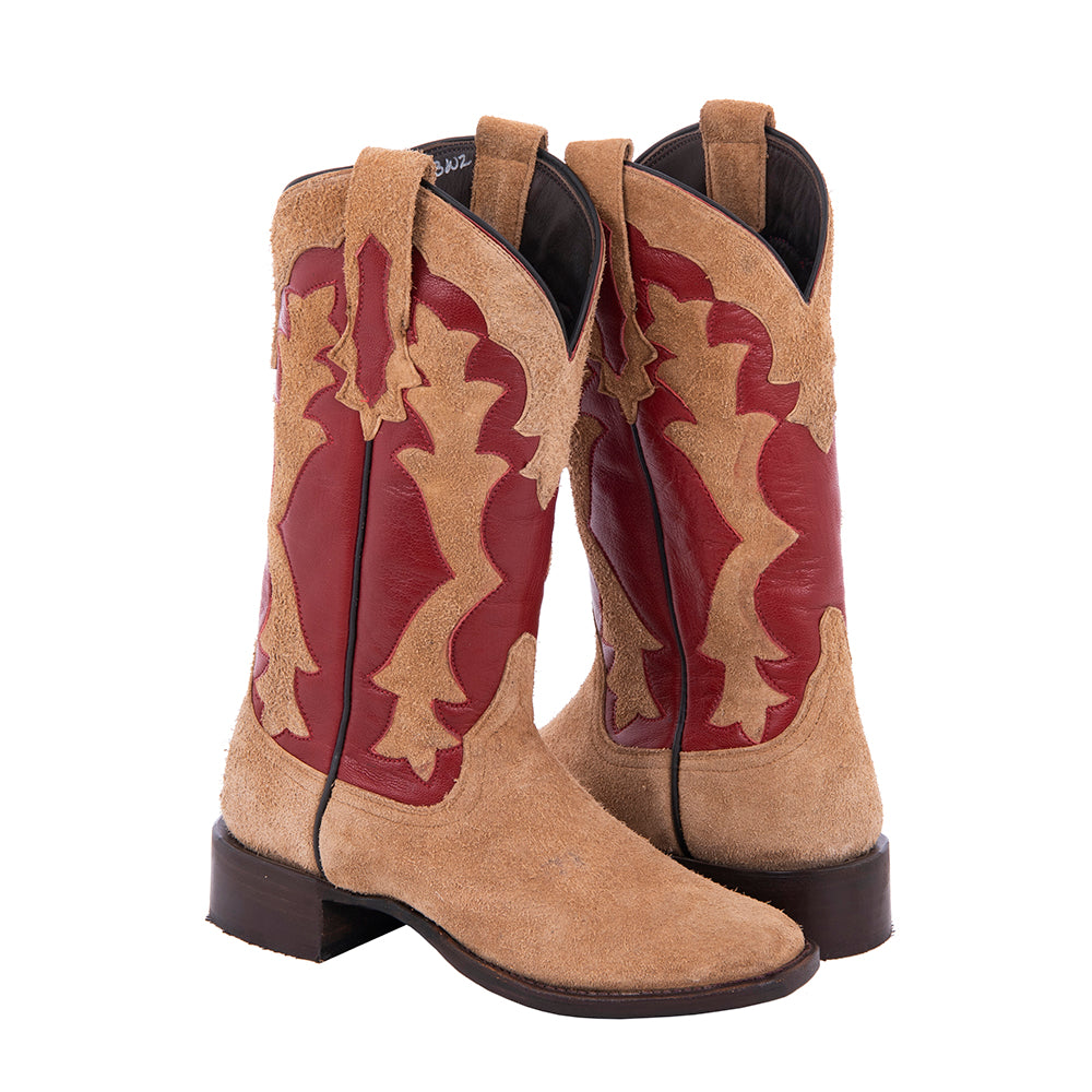 Ladies Cowboy 12" Tan Roughout Red Upper GP Inlay