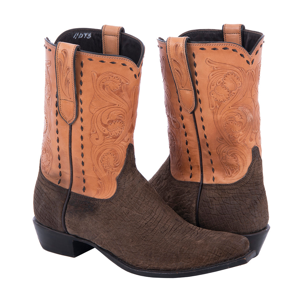 Men's Cowboy 10" CH Hippo Natural Tooled Top Buckstitch
