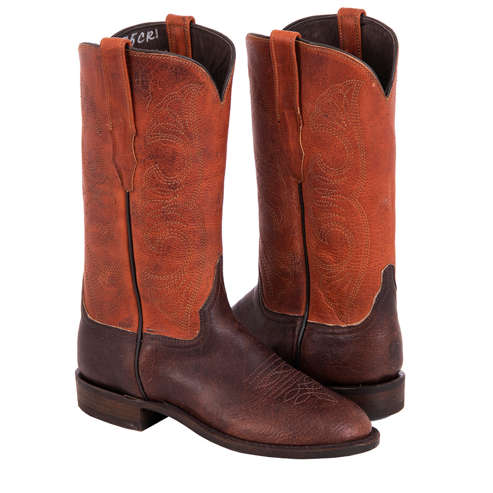 Ladies Roper 12" Mocha Bison Whiskey Top Swan Stitch