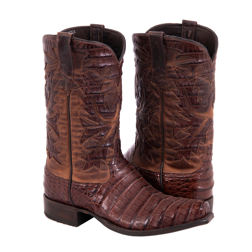 Men's 12" Cigar Caiman Canella Goat Fern Inlay Cowboy Boot