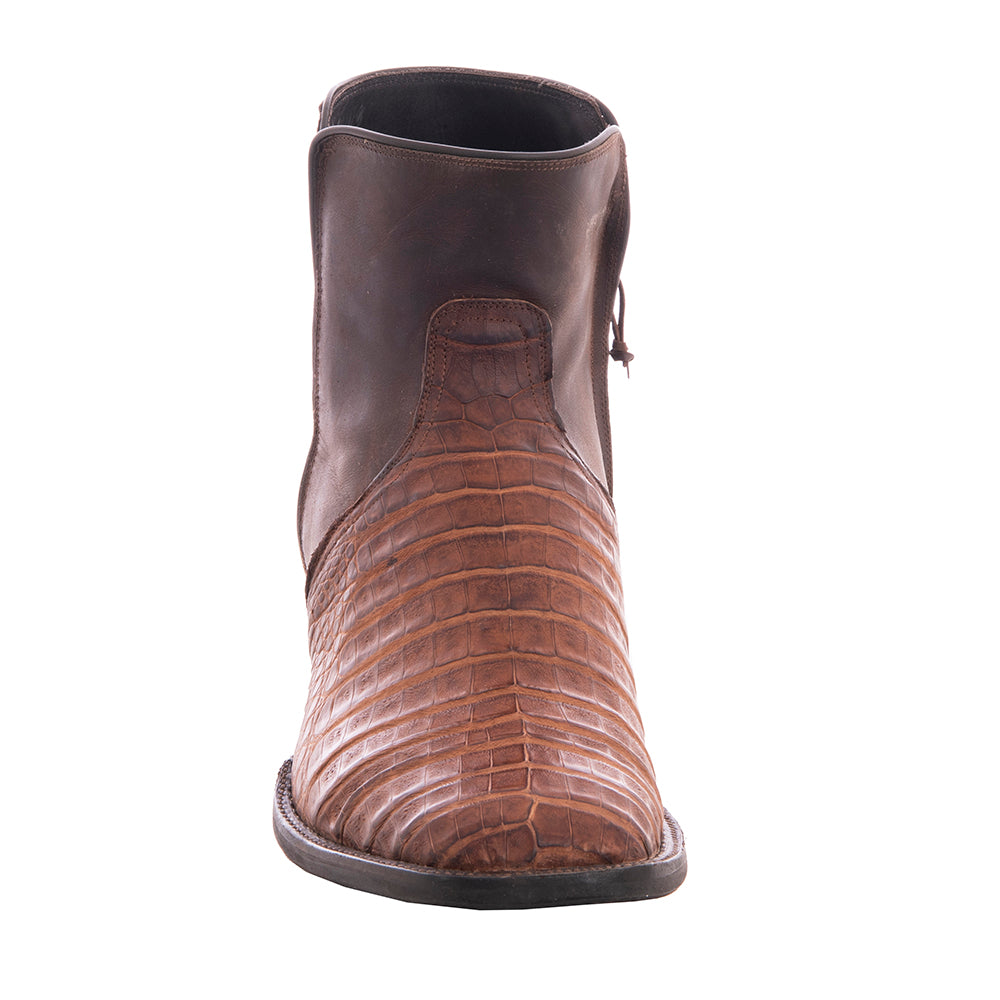 Men’s Cigar Caiman Crocodile & Tobac Goat Short Zip Boots with Mini Vibram Sole