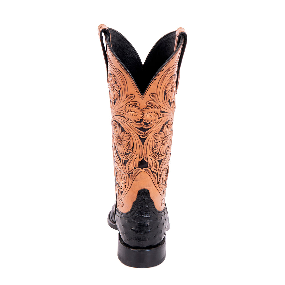 Ladies Cowboy 13" Black Ostrich Tooled Tops