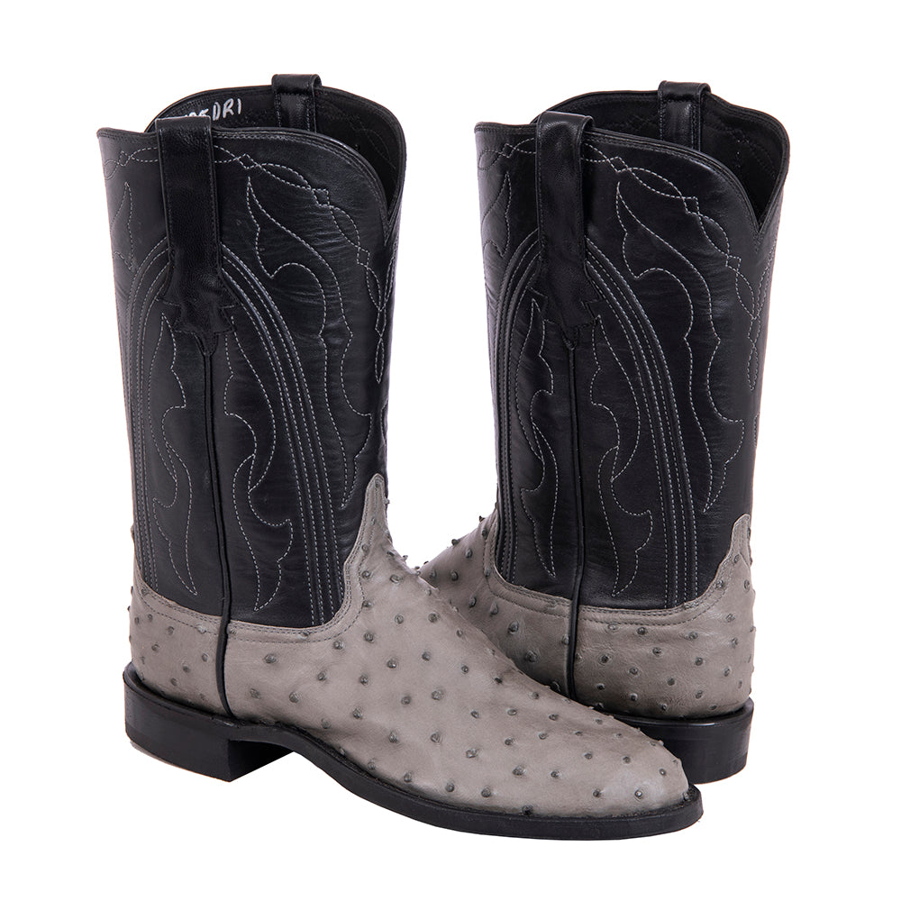 Men's Cowboy 12-2 Grey FQ Ostrich/Black Goat