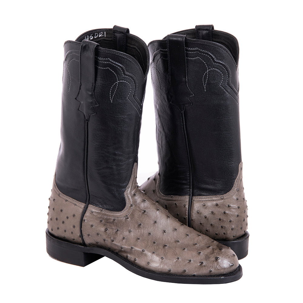 Mens Cowboy 12-2 Grey FQ Ostrich/Black Goat Mini Vibram Sole