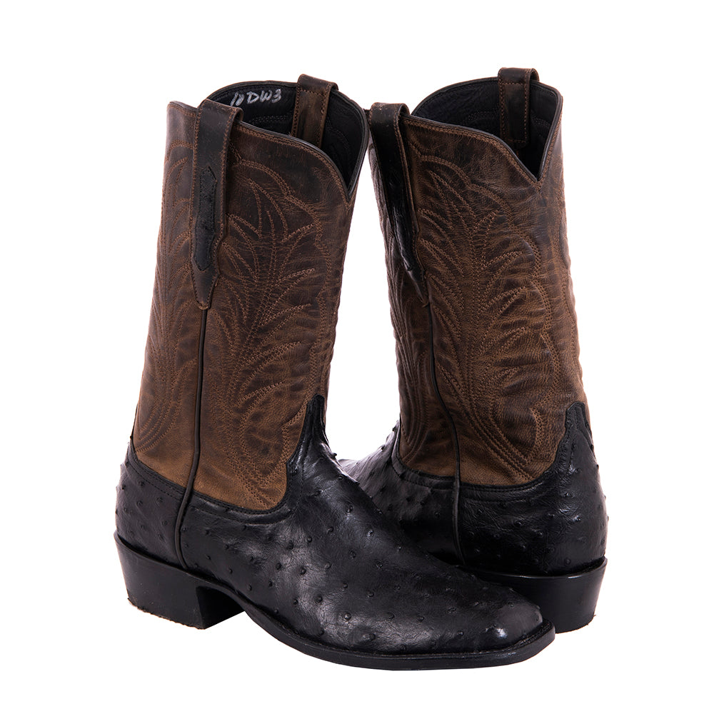 Mens Cowboy 12-2 Black FQ Ostrich/Tobac Goat Winn Stitch