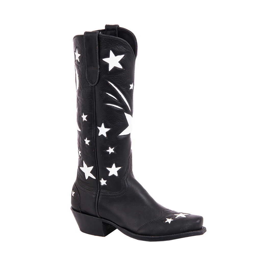 Ladies Cowboy 13-2 Black Aniline w/Stars WT, HF, Collar