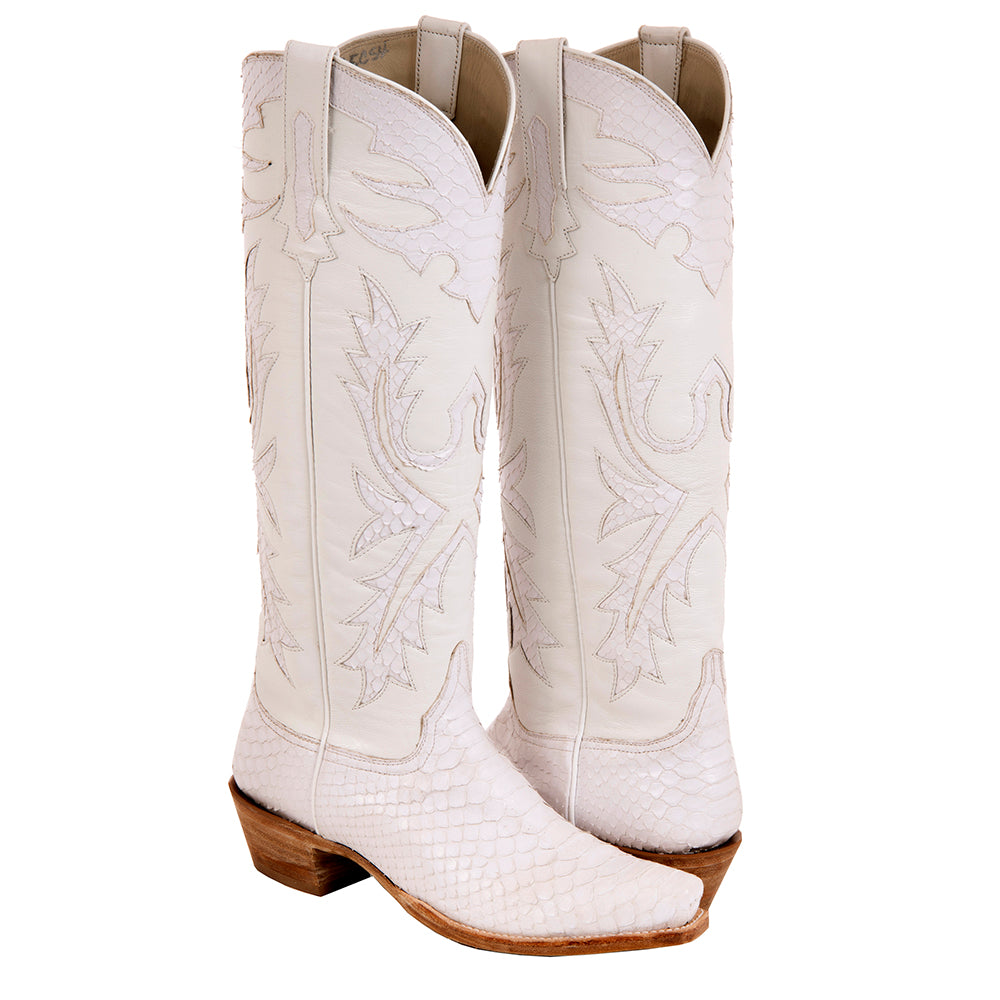 Ladies Cowboy 17-2 White Python/White Aniline Fern Inlay