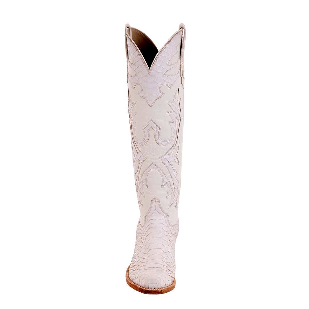 Ladies Cowboy 17-2 White Python/White Aniline Fern Inlay