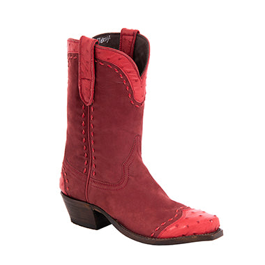 Ladies Cowboy 10-2 Dark Cherry Nubuck Red Buckstitch Red FQ Ostrich WT,HF,Collar