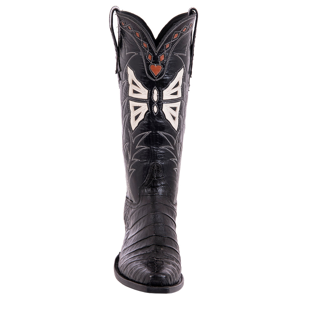 Ladies Cowboy 13-2.5 Black Caiman/Black Calf Custom Inlay