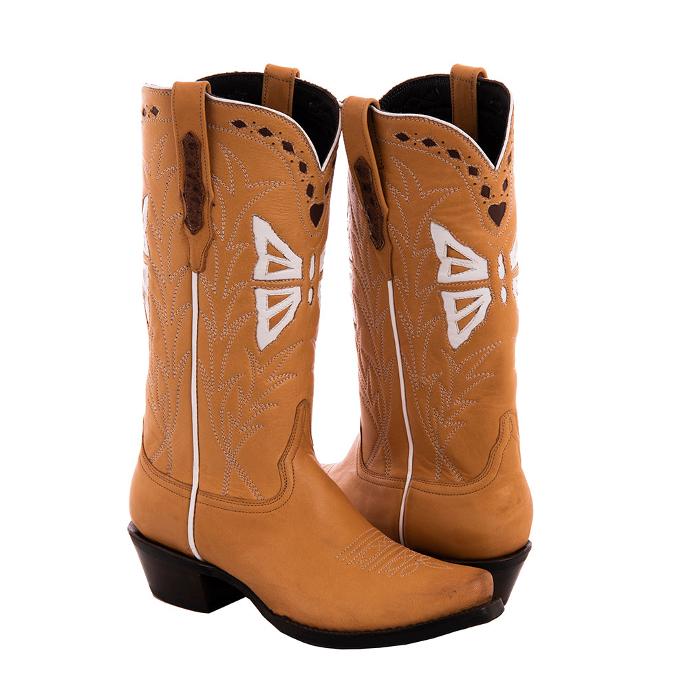 Ladies Cowboy 12-2 Pearwood Kidskin Butterfly Inlay Mini Vibram