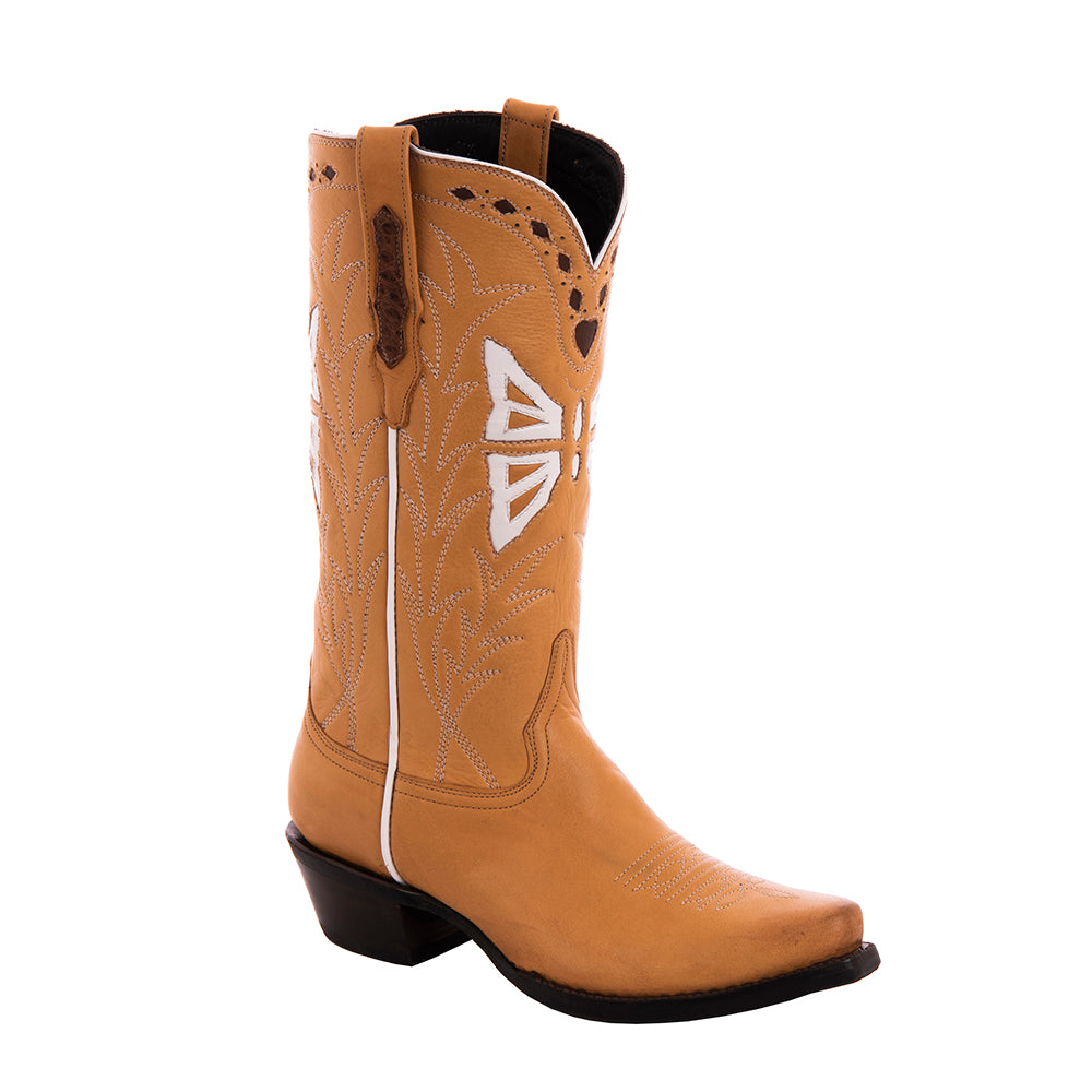 Ladies Cowboy 12-2 Pearwood Kidskin Butterfly Inlay Mini Vibram