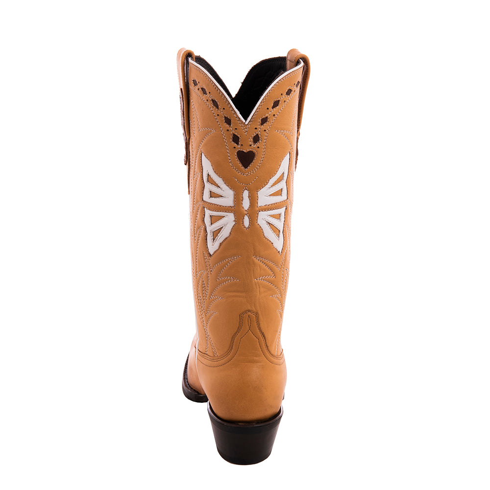 Ladies Cowboy 12-2 Pearwood Kidskin Butterfly Inlay Mini Vibram
