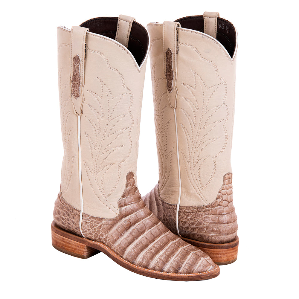 Ladies Roper 13-2 Dark Natural Caiman/Bone Kidskin Winn Stitch