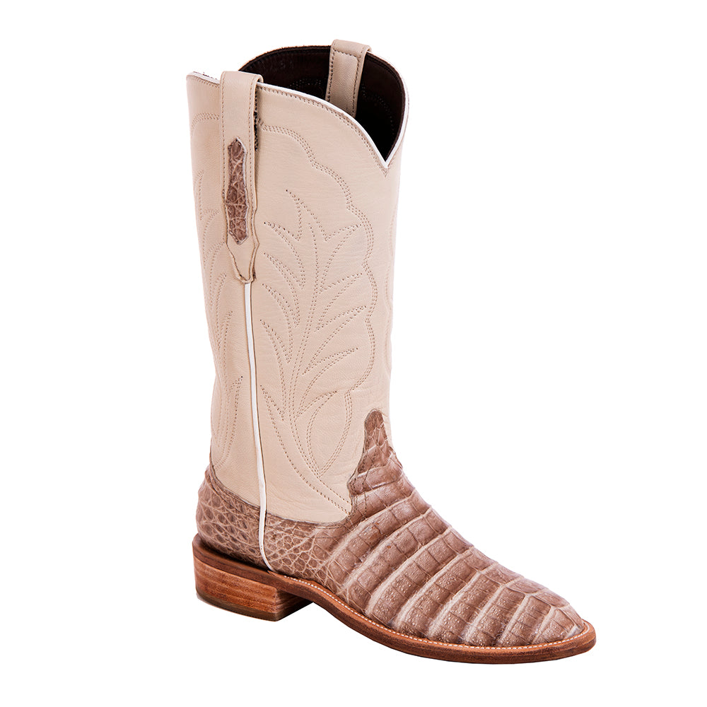 Ladies Roper 13-2 Dark Natural Caiman/Bone Kidskin Winn Stitch