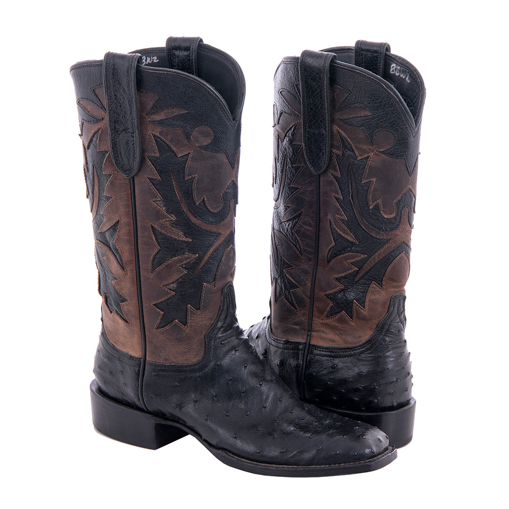Ladies Cowboy 12-2 Black CC FQ Ostrich/Canella Goat Fern Inlay