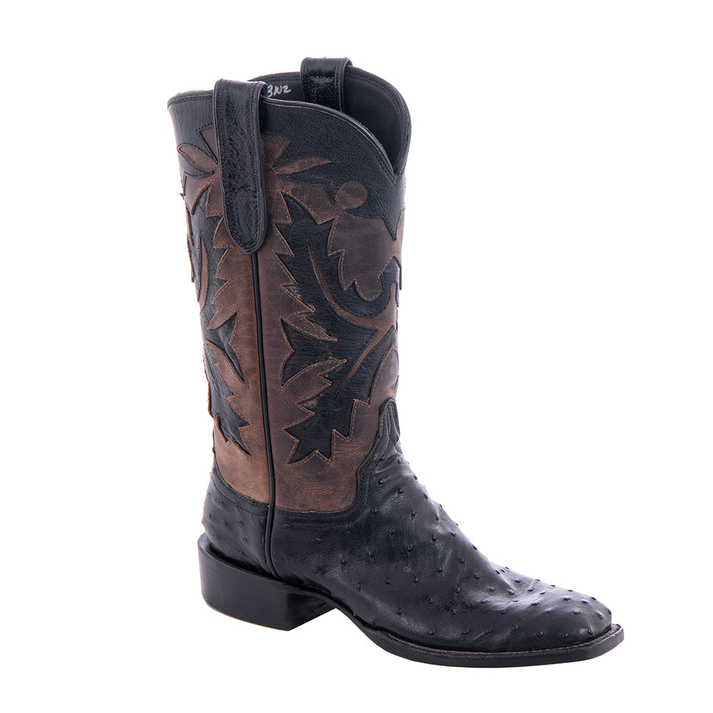 Ladies Cowboy 12-2 Black CC FQ Ostrich/Canella Goat Fern Inlay