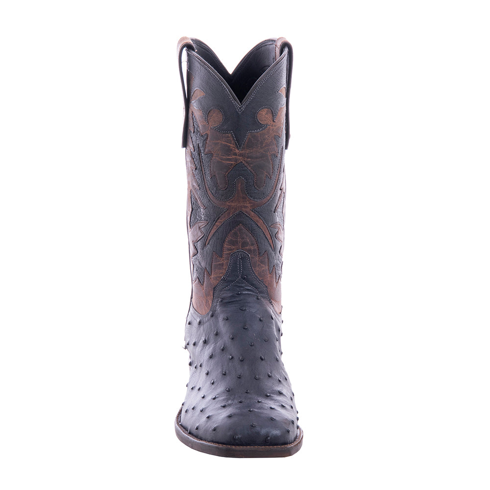 Men's Cowboy 12-2 Navy CC FQ Ostrich/Canella Goat Fern Inlay Spur Lip