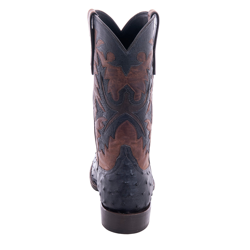 Men's Cowboy 12-2 Navy CC FQ Ostrich/Canella Goat Fern Inlay Spur Lip