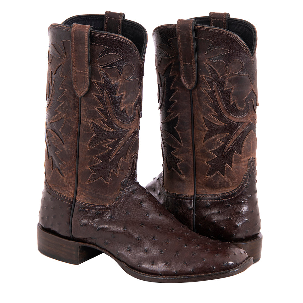 Men's Cowboy 12-2 Nicotine CC FQ Ostrich/Canella Goat Fern Inlay Spur Lip