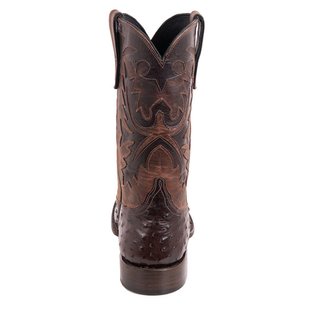 Men's Cowboy 12-2 Nicotine CC FQ Ostrich/Canella Goat Fern Inlay Spur Lip