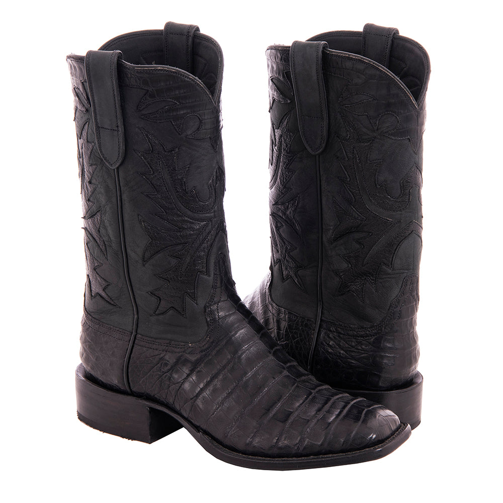 Men's Cowboy 12-2 Black Caiman Croc/Black Oily Goat Fern Inlay